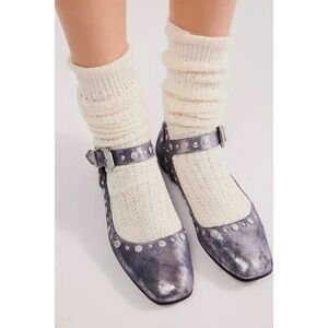 Free People Women's Gray Mystic Mary Jane Leather Square Toe Flat Shoe Size 39.5